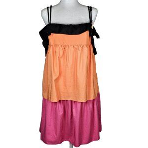 Fiorucci Tiered Mini Dress Colorblock Ice Cream Pin Orange Pink Black Ruffle New